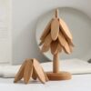 Wooden Christmas Tree Folding Coaster Black Walnut Thick Seat Adiabatic Pad For Kitchen Desktop Decoration Housewarming Gift