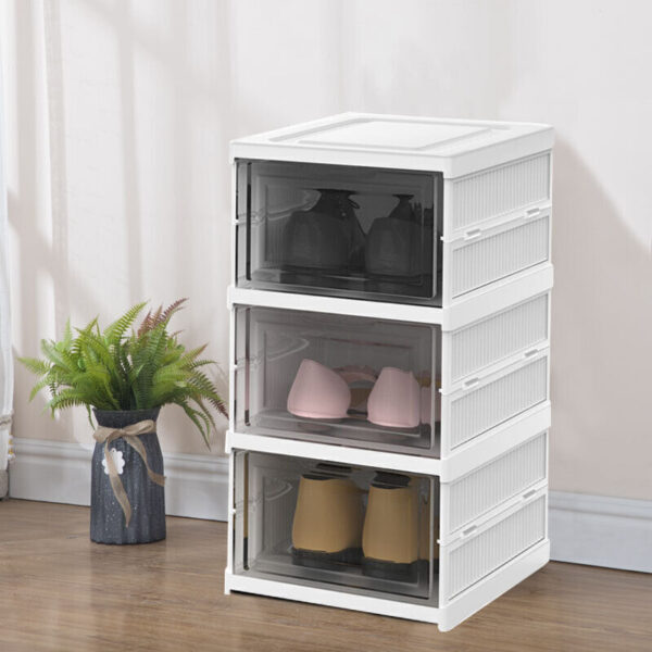 6 Tier Plastic Shoe Storage Box Stackable Foldable Boxes Trainers Organiser - Image 9