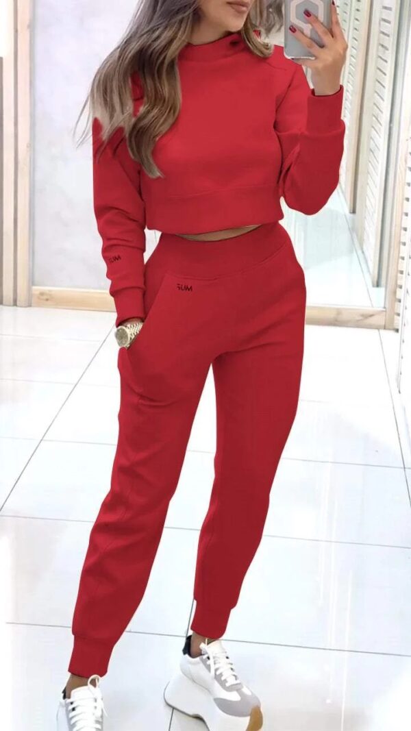 Stand Collar Sports Suit Fashion Pullover Long-sleeves Short Top And Slim Trousers With Pockets Solid Outfits Women's Clothing - Image 6