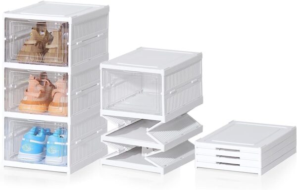 6 Tier Plastic Shoe Storage Box Stackable Foldable Boxes Trainers Organiser - Image 6