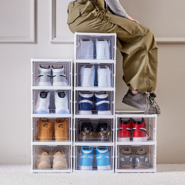 6 Tier Plastic Shoe Storage Box Stackable Foldable Boxes Trainers Organiser - Image 4