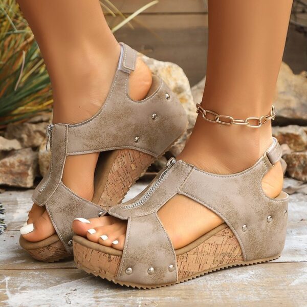 Summer Zipper Wedges Sandals Women's Lightweight Height Increasing Shoes Fashion Casual Sandals - Image 8